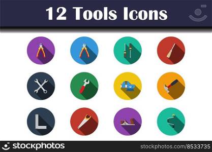 Tools Icon Set. Flat Design With Long Shadow. Vector illustration.