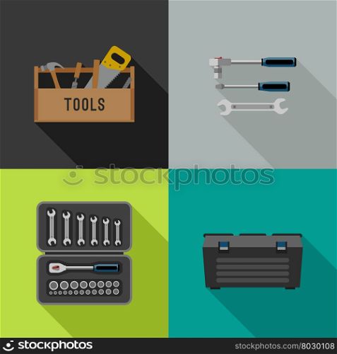 Tools icons in flat style. Vector illustrations of hand tools.
