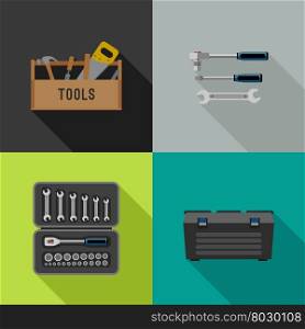 Tools icons in flat style. Vector illustrations of hand tools.