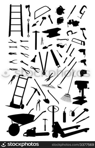 tools silhouettes isolated on white