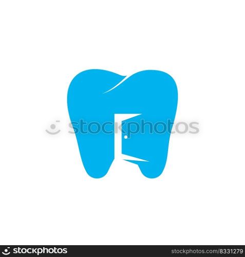 Tooth and entrance door icon logo. Dental place logo design concept. 