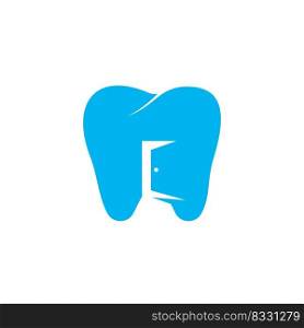 Tooth and entrance door icon logo. Dental place logo design concept. 