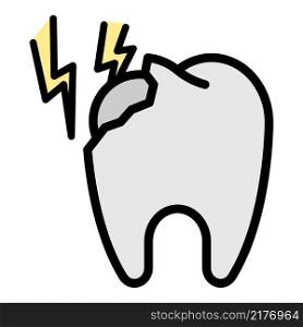 Tooth and lightning icon. Outline tooth and lightning vector icon color flat isolated. Tooth and lightning icon color outline vector