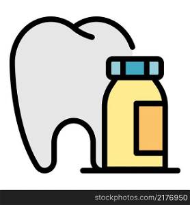 Tooth and medicine icon. Outline tooth and medicine vector icon color flat isolated. Tooth and medicine icon color outline vector