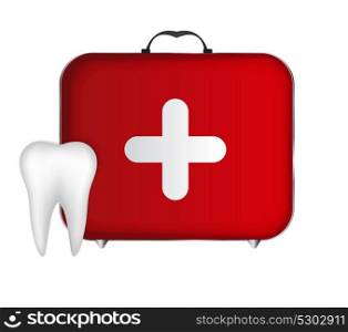 Tooth and Red Medical Bag with a Cross Vector Illustration EPS10. Tooth and Red Medical Bag with a Cross