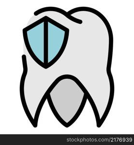 Tooth and shield icon. Outline tooth and shield vector icon color flat isolated. Tooth and shield icon color outline vector