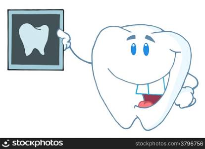Tooth Cartoon Character With X-ray Picture