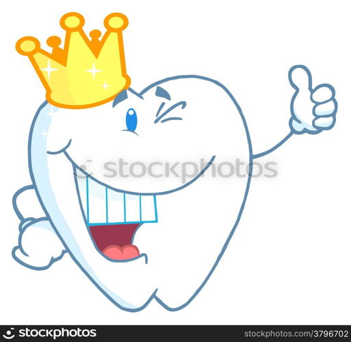 Tooth Character Wearing A Crown And Giving The Thumbs Up