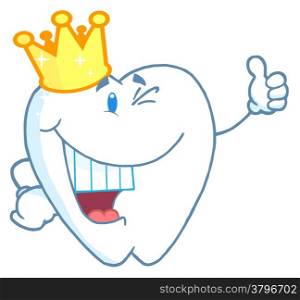 Tooth Character Wearing A Crown And Giving The Thumbs Up