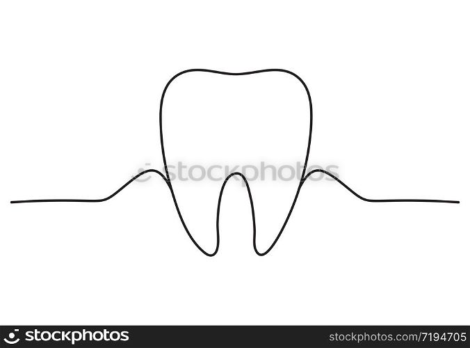 Tooth continuous one line drawing minimalism design isolated on white background