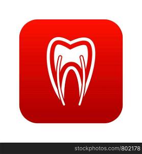Tooth cross section icon digital red for any design isolated on white vector illustration. Tooth cross section icon digital red
