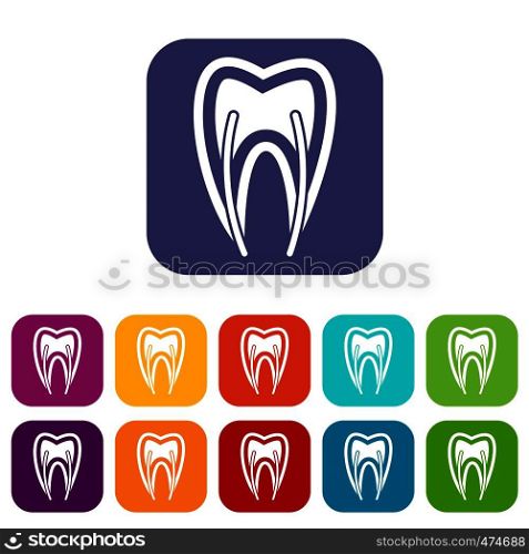 Tooth cross section icons set vector illustration in flat style In colors red, blue, green and other. Tooth cross section icons set