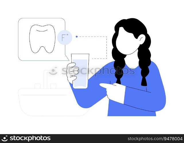 Tooth decay prevention abstract concept vector illustration. Smiling little girl with clean water, fluoridation of drinking water, public health medicine, no tooth decay abstract metaphor.. Tooth decay prevention abstract concept vector illustration.