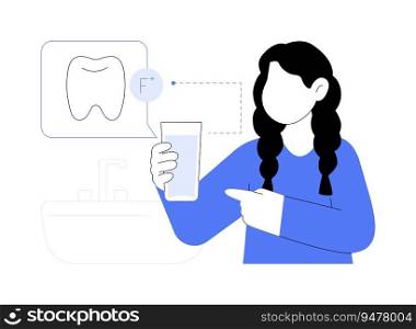 Tooth decay prevention abstract concept vector illustration. Smiling little girl with clean water, fluoridation of drinking water, public health medicine, no tooth decay abstract metaphor.. Tooth decay prevention abstract concept vector illustration.