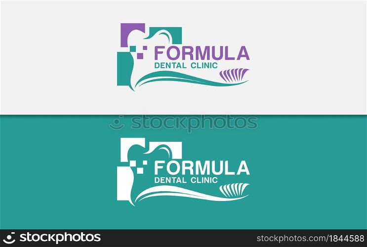 Tooth Dental Dentistry Combined with Tooth brush Symbol Logo Design Vector. Graphic Design Element.