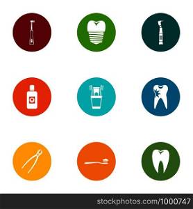 Tooth doctor icons set. Flat set of 9 tooth doctor vector icons for web isolated on white background. Tooth doctor icons set, flat style