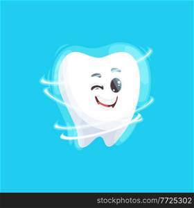 Tooth emoticon cartoon with shining perfect smile isolated cartoon emoji emoticon. Vector healthy smile, oral hygiene and care, comic emoji hero kids smile mascot, dentistry toothpaste advert. Happy tooth with perfect smile cartoon emoticon