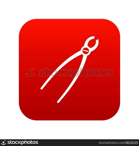 Tooth extraction instrument icon digital red for any design isolated on white vector illustration. Tooth extraction instrument icon digital red