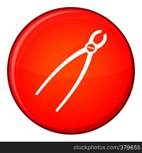 Tooth extraction instrument icon in red circle isolated on white background vector illustration. Tooth extraction instrument icon, flat style