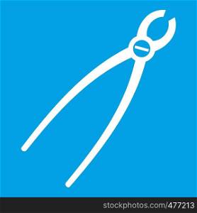 Tooth extraction instrument icon white isolated on blue background vector illustration. Tooth extraction instrument icon white