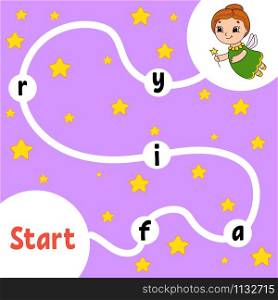 Tooth Fairy. Logic puzzle game. Learning words for kids. Find the hidden name. Education developing worksheet. Activity page for study English. Isolated vector illustration. Cartoon style.
