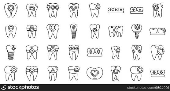 Tooth gems icons set outline vector. Care dental. Gem medicine. Tooth gems icons set outline vector. Care dental