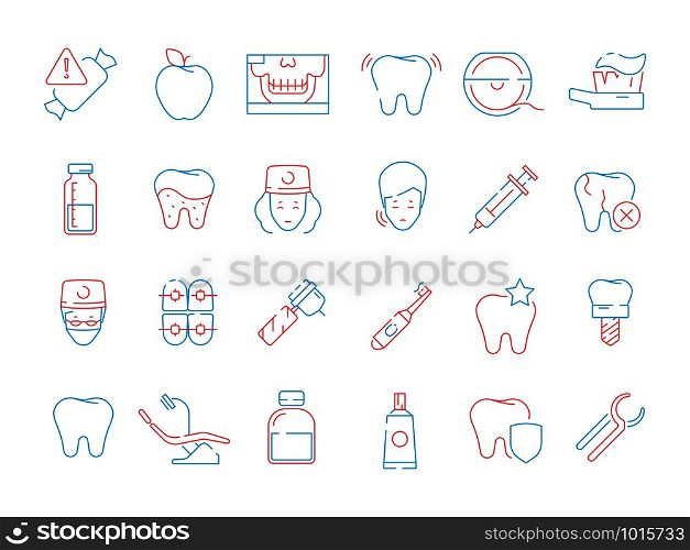 Tooth icon. Dental teeth stomatology health care thin line vector colored symbols. Stomatology medicine, medical outline dental, health orthodontic illustration. Tooth icon. Dental teeth stomatology health care thin line vector colored symbols