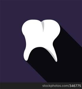 Tooth icon in flat style on a violet background. Tooth icon, flat style