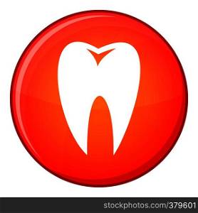 Tooth icon in red circle isolated on white background vector illustration. Tooth icon, flat style
