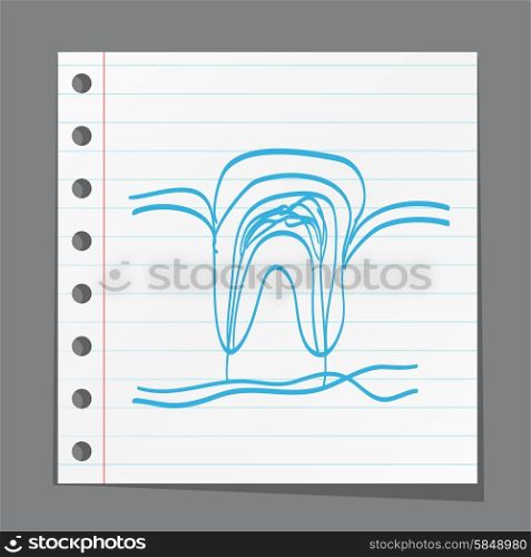 Tooth icon isolated on white. Hand drawing sketch