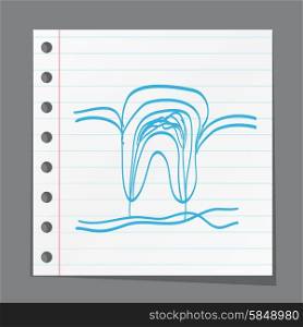 Tooth icon isolated on white. Hand drawing sketch