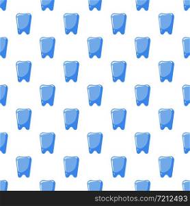 Tooth icon seamless pattern. Blue tooth symbol backdrop in flat style on white background. Vector illustration.. Tooth icon seamless pattern. Blue tooth symbol backdrop