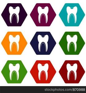 Tooth icon set many color hexahedron isolated on white vector illustration. Tooth icon set color hexahedron
