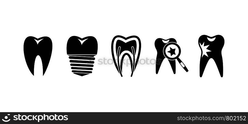 Tooth icon set. Simple set of tooth vector icons for web design isolated on white background. Tooth icon set, simple style