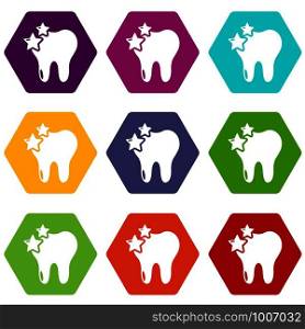 Tooth icons 9 set coloful isolated on white for web. Tooth icons set 9 vector