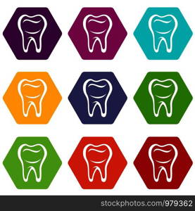 Tooth icons 9 set coloful isolated on white for web. Tooth icons set 9 vector