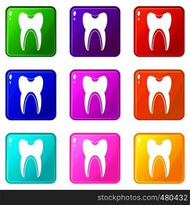 Tooth icons of 9 color set isolated vector illustration. Tooth set 9