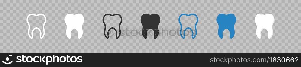 Tooth icons set on transparent background. Vector flat illustration