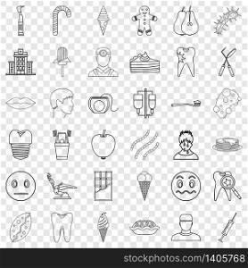 Tooth icons set. Outline style of 36 tooth vector icons for web for any design. Tooth icons set, outline style