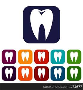 Tooth icons set vector illustration in flat style In colors red, blue, green and other. Tooth icons set
