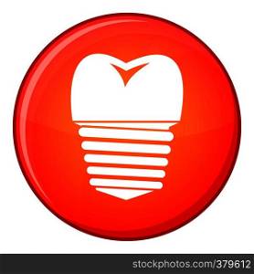 Tooth implant icon in red circle isolated on white background vector illustration. Tooth implant icon, flat style