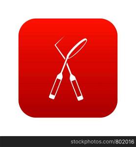 Tooth instruments for dental medicine icon digital red for any design isolated on white vector illustration. Tooth instruments for dental medicine icon digital red