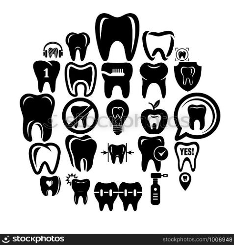 Tooth logo dental clinic icons set. Simple illustration of 25 tooth logo dental clinic vector icons for web. Tooth logo dental clinic icons set, simple style