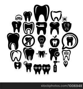 Tooth logo dental clinic icons set. Simple illustration of 25 tooth logo dental clinic vector icons for web. Tooth logo dental clinic icons set, simple style