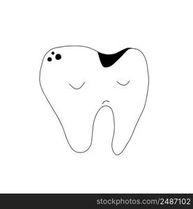 Tooth molar with caries. Sick tooth icon. Vector illustration of a human tooth. Hand drawn tooth with a hole.. Tooth with caries. Sick tooth icon. Vector illustration of a human tooth. Hand drawn tooth with a hole.