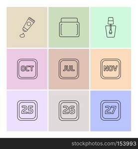 tooth paste , nail polish , calender , months , cosmetics , household , year , dates  , countinng , washroom , items ,icon, vector, design,  flat,  collection, style, creative,  icons