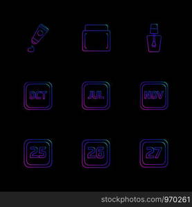 tooth paste , nail polish , calender , months , cosmetics , household , year , dates , countinng , washroom , items ,icon, vector, design, flat, collection, style, creative, icons
