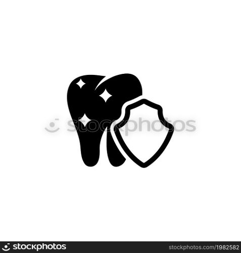 Tooth Protection, Dental Care Shield. Flat Vector Icon illustration. Simple black symbol on white background. Tooth Protection, Dental Care Shield sign design template for web and mobile UI element. Tooth Protection, Dental Care Shield Flat Vector Icon