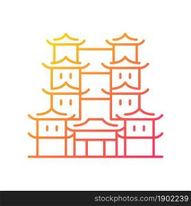 Tooth relic temple gradient linear vector icon. Spiritual hub for Buddhists. Southern China architecture. Thin line color symbol. Modern style pictogram. Vector isolated outline drawing. Tooth relic temple gradient linear vector icon