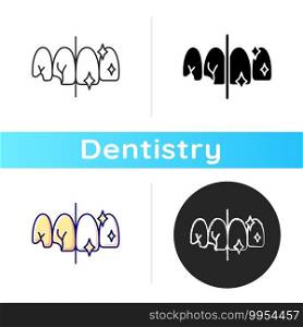 Tooth restoration icon. Dental procedures. Professional oral care. Instruments for dental treatment. Cosmetic dentistry. Linear black and RGB color styles. Isolated vector illustrations. Tooth restoration icon